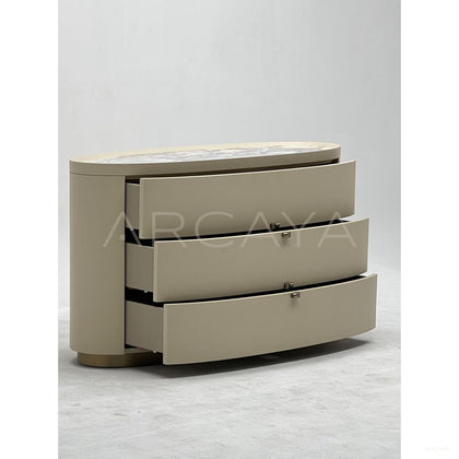 Oval Bulgari Sintered Stone Top Curved Three Drawer Chest - scene