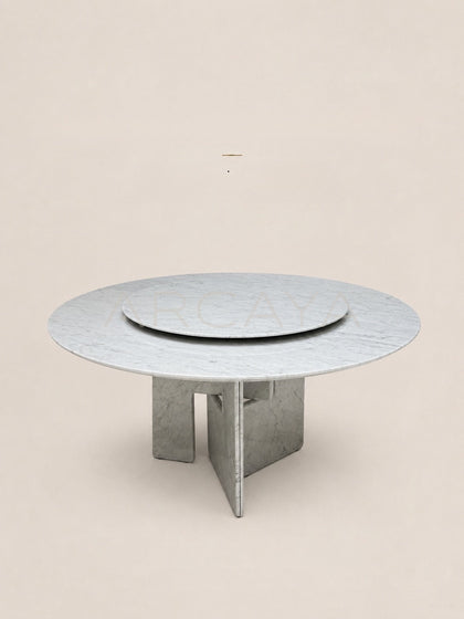 Daze Carrara White Marble Round Dining Table - scene