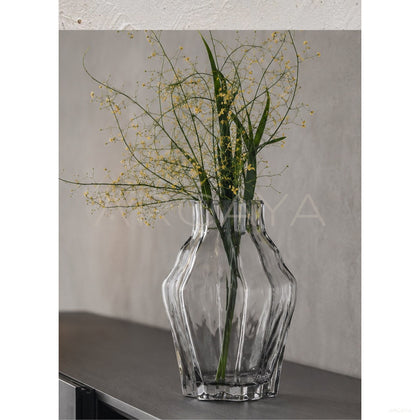 Angular Clear Glass Vase Dining - scene
