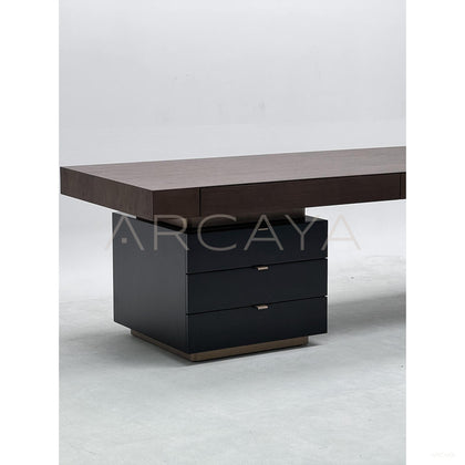 Walnut Veneer Side Chest Integrated Desk - scene