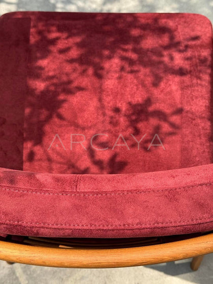 Burmese Teak Suede Red Lounge Chair - detail