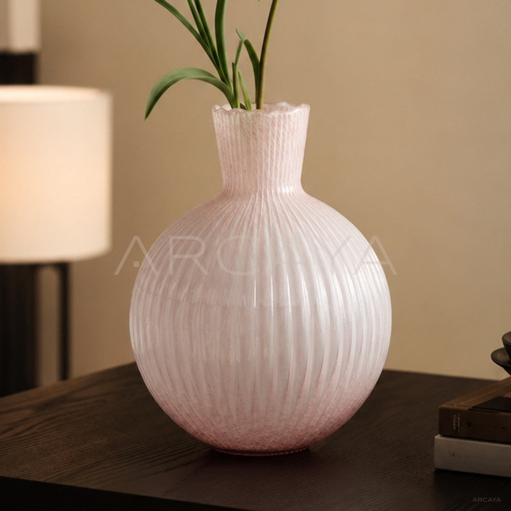 Soft Pink Ribbed Glass Vase - main