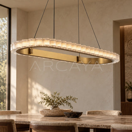 Oval Crystal Tube Gold Ring Linear Pendant Light 80610 - main
