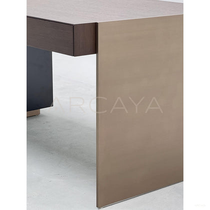 Walnut Veneer Side Chest Integrated Desk - scene
