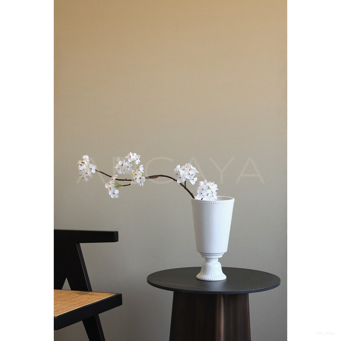 Mid Century White Ceramic Vase in detail