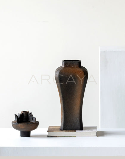 Vintage Kiln Glaze Square Ceramic Vase - scene