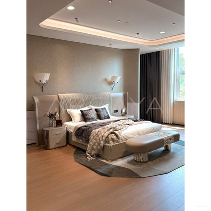 Wide Headboard Queen Bed - scene
