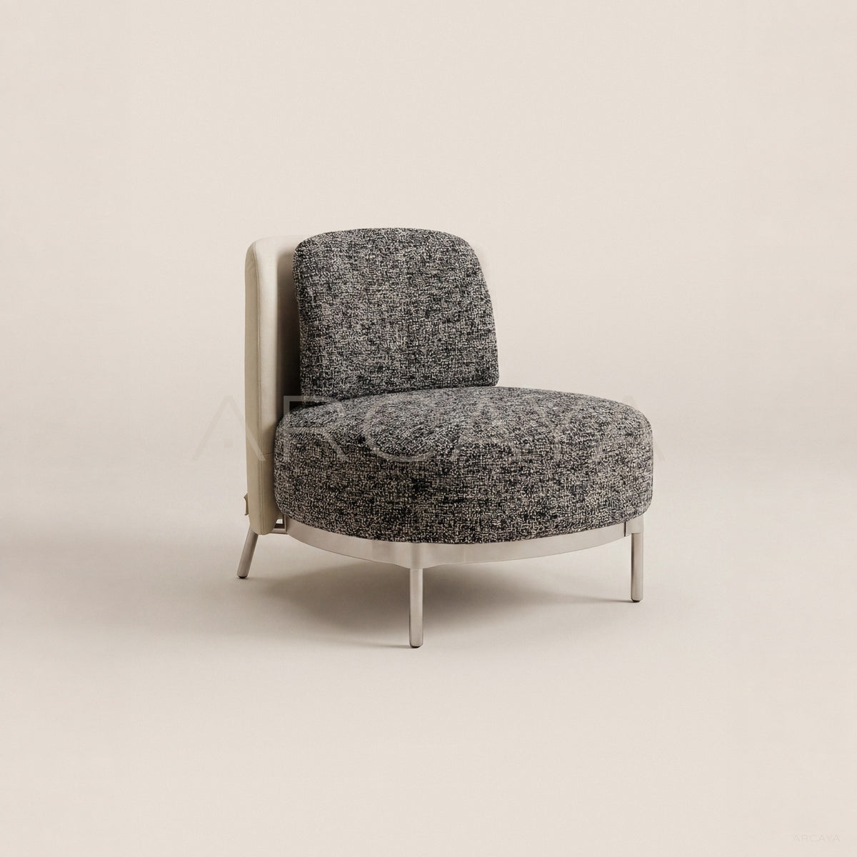Tweed Leather Curved Stainless Leg Lounge Chair - main