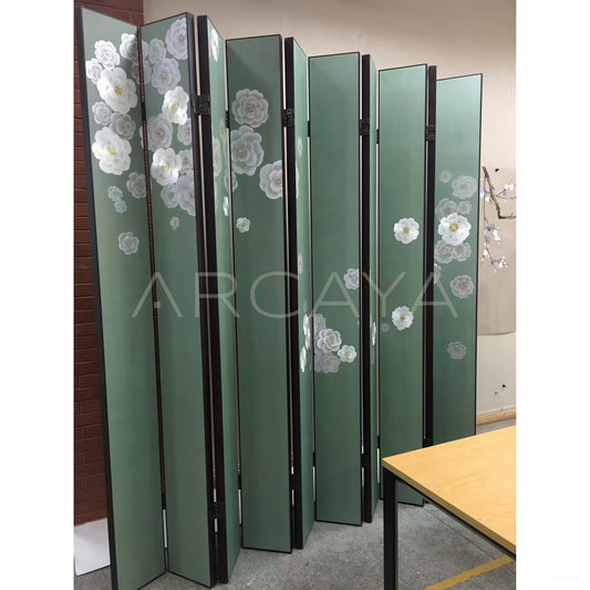 Pea Green Camellia Folding Screen - scene
