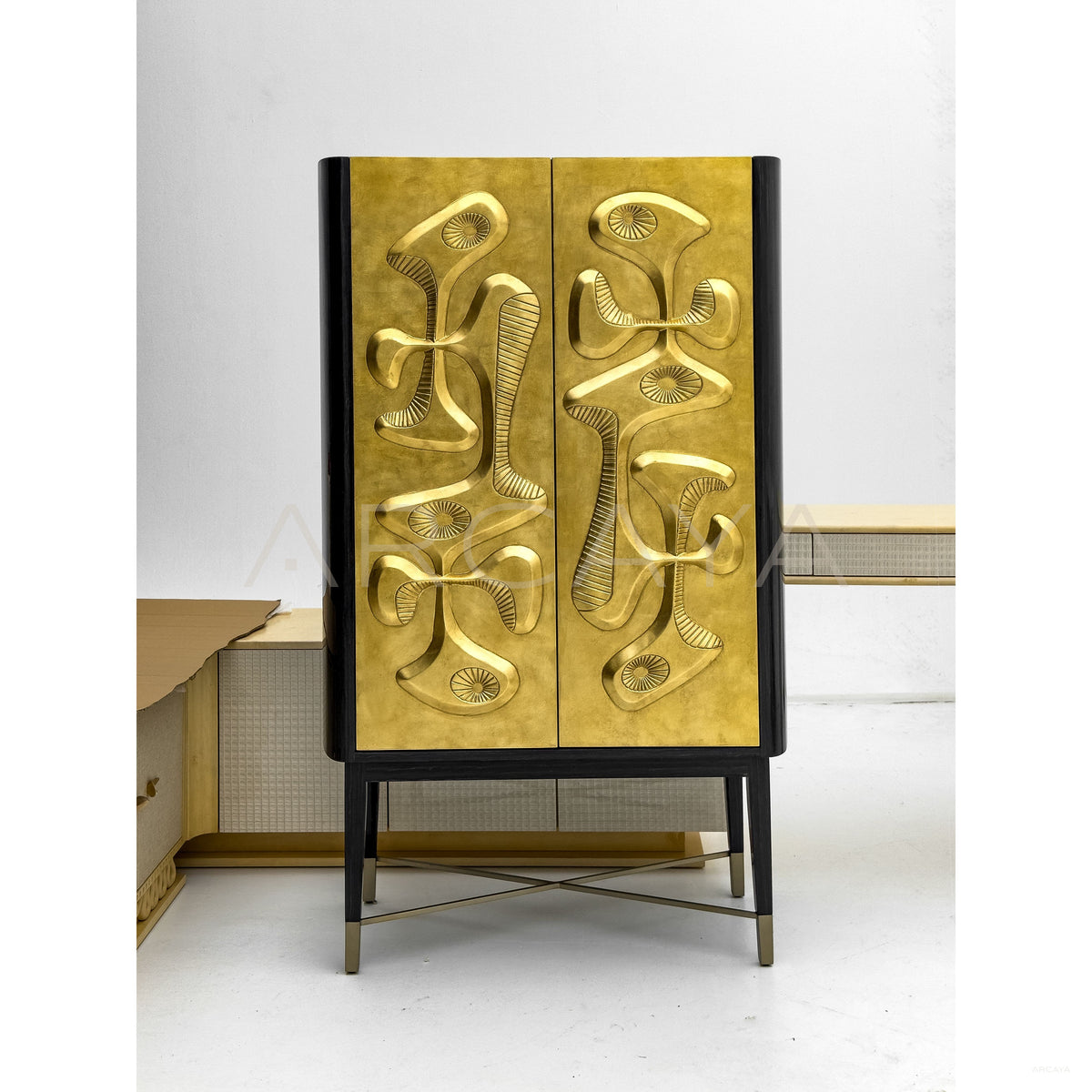Carved Relief Decorative Cabinet in detail