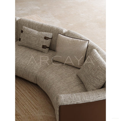 Italian Leather Fabric Minimalist Sofa - scene