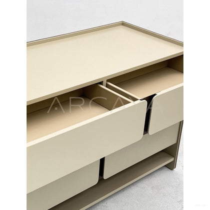 Cream Handleless Six Drawer Open Chest - scene