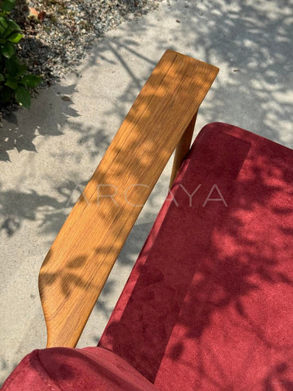 Burmese Teak Suede Red Lounge Chair - detail