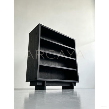 Matte Black Oak Bookshelf - scene