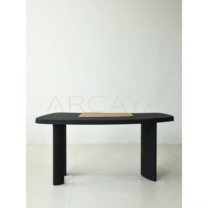 Oak Solid Wood Desk Matte Black Brushed - scene