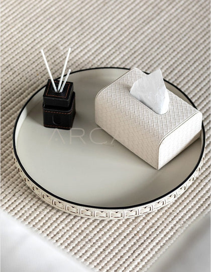 Leather Round Entryway Key Tray - scene