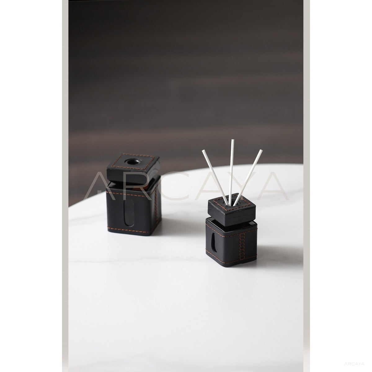 Leather Wrapped Reed Diffuser Bottle in detail
