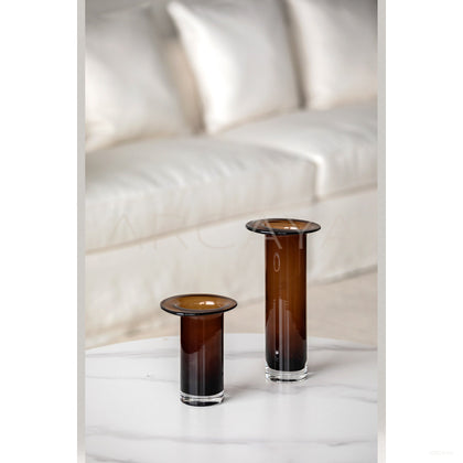 Mid Century Brown Black Gradient Cylinder Glass Vase - scene