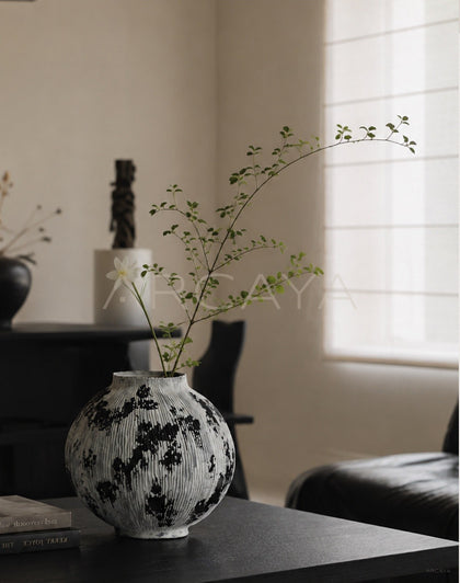 Wabi Sabi Black White Textured Ceramic Vase - scene