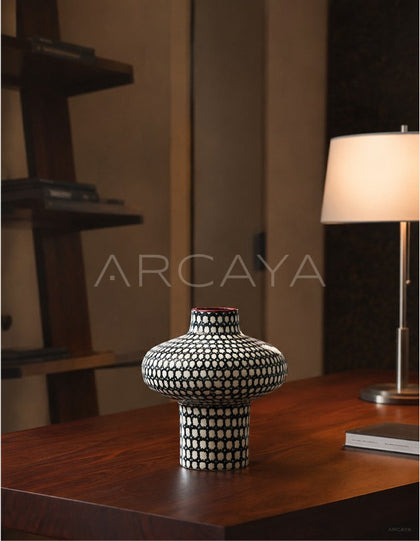 Dadan Black White Plaid Ceramic Vase - scene