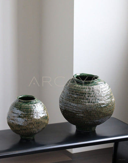 Handmade Textured Irregular Round Belly Vase - scene