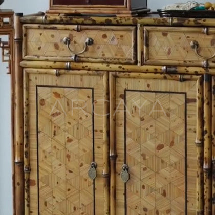 Four Door Cube Pattern Bamboo Sideboard - detail