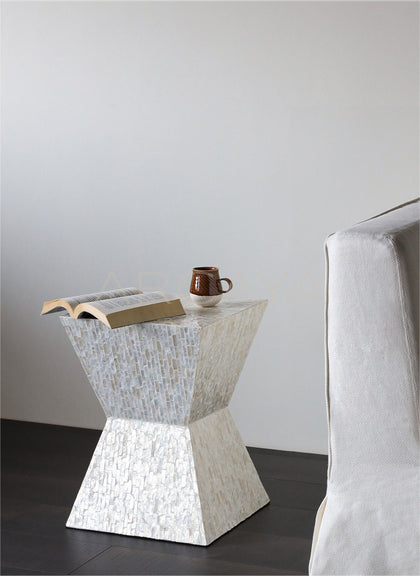 Handmade Shell Inlay Mobile Side Table - scene