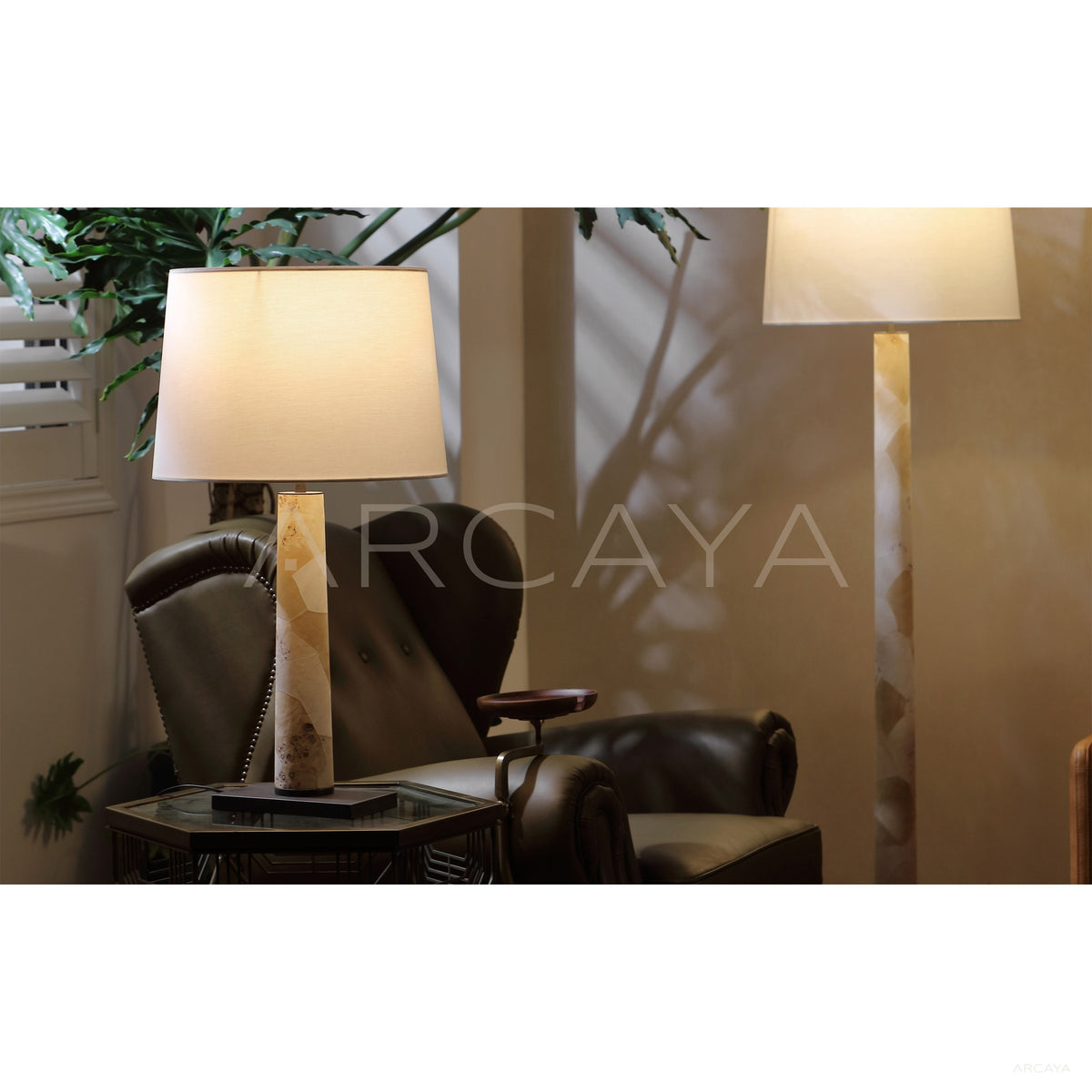 Travertine Column Fabric Shade Table Lamp 95335 in detail