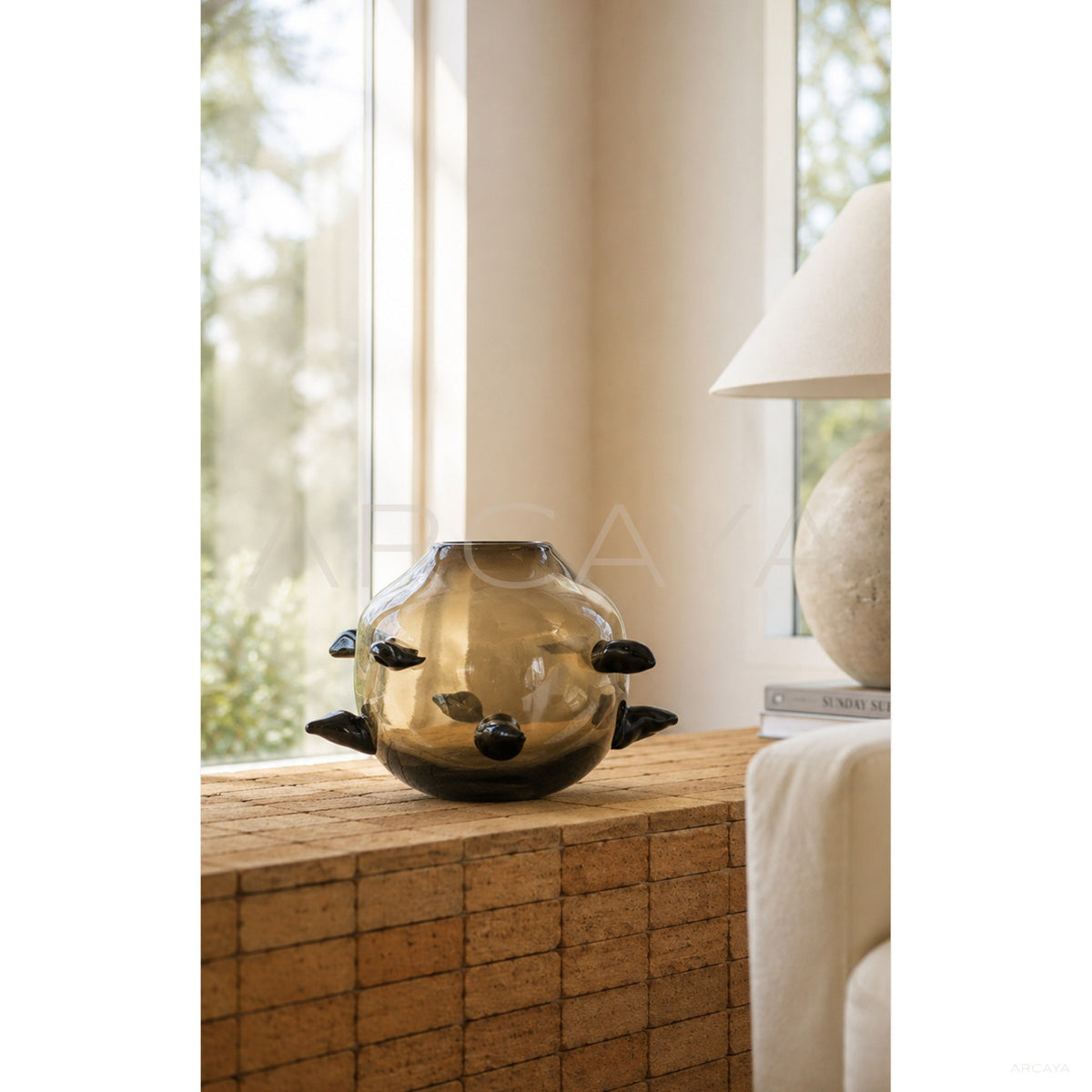 Handmade Sphere Glazed Glass Vase in detail