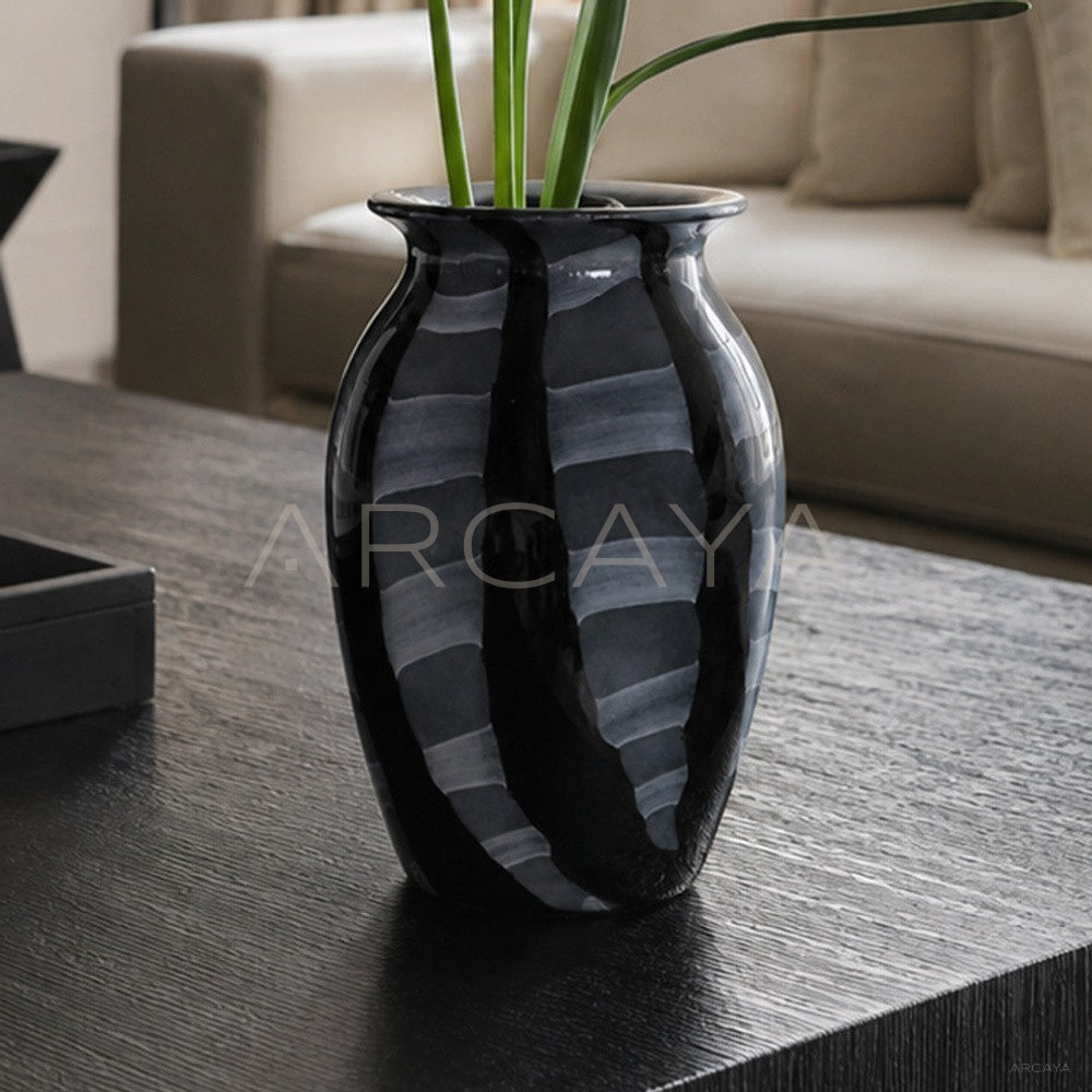 Black Grey Striped Glass Vase - main