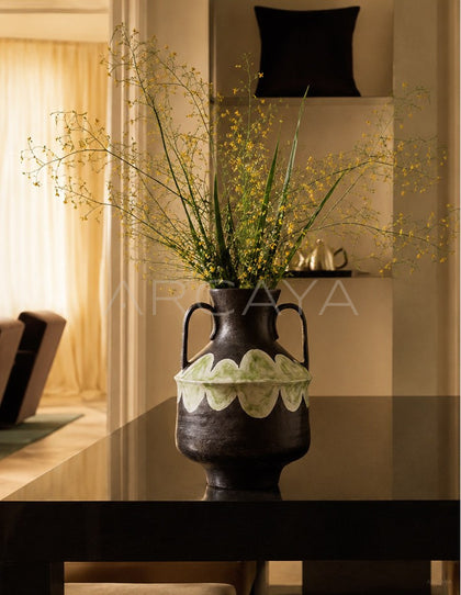 Dadan Hand Painted Double Ear Vase Dining - scene