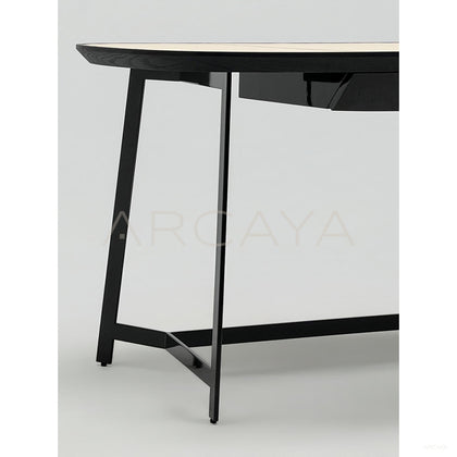 Italian Minimalist Leather Top Curved Desk - scene
