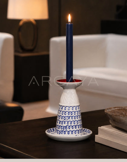 Dadan Hand Painted Blue White Candle Holder - scene