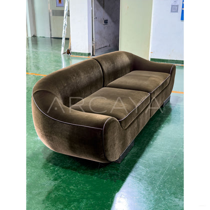 Vintage Velvet Curved Sofa - scene