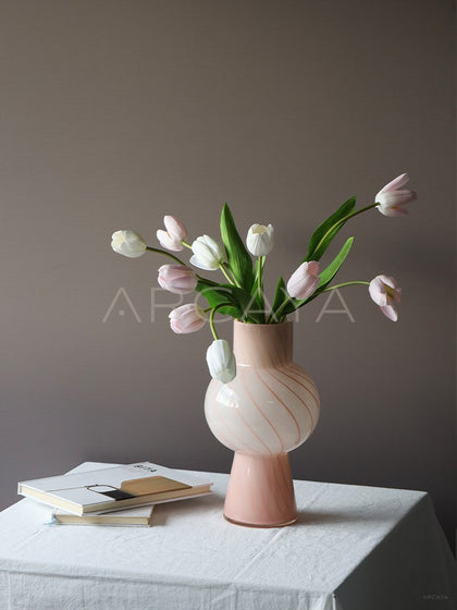 Pink Gourd Tulip Glass Vase - scene