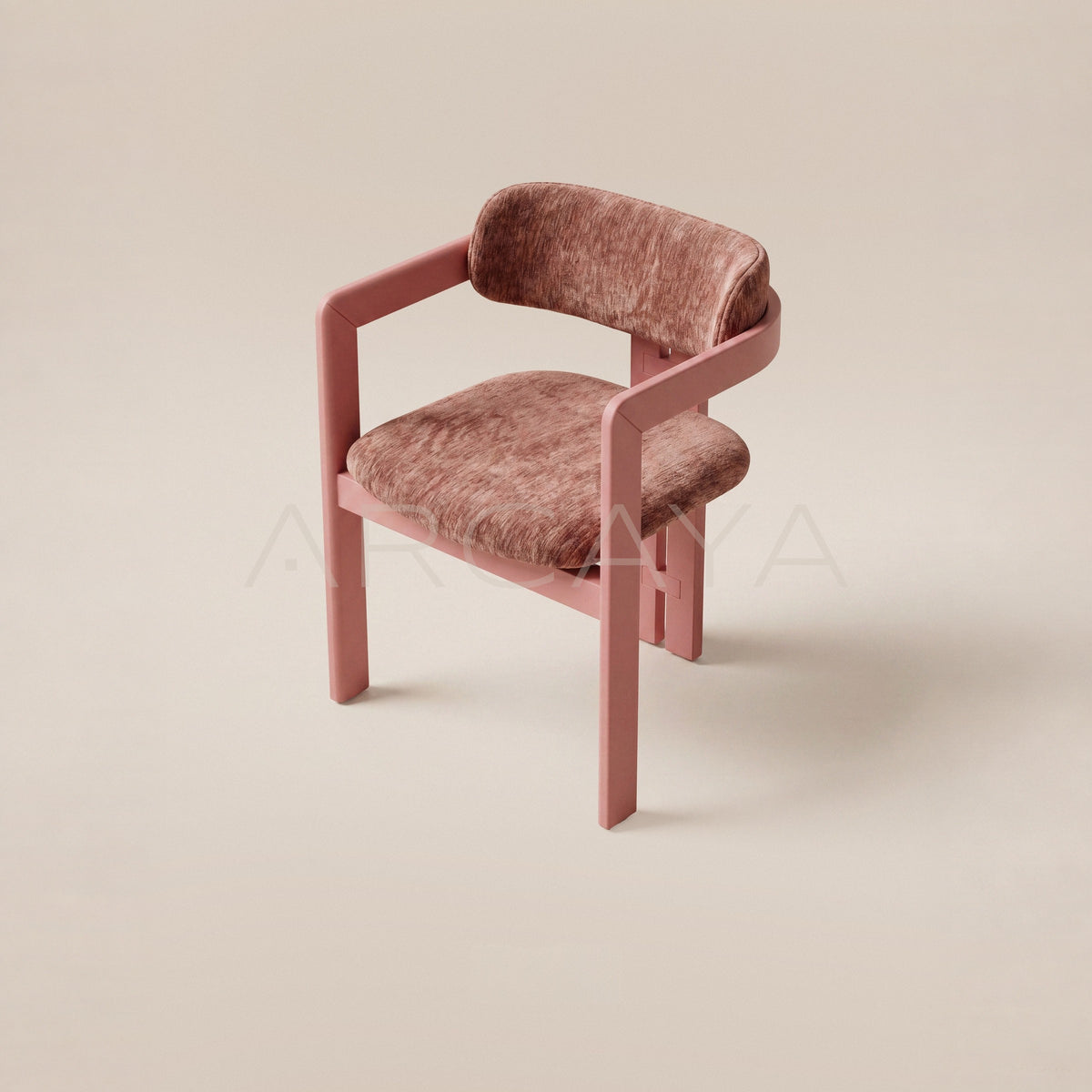 Bean Pink Solid Wood Chenille Dining Armchair - main