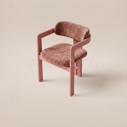 Bean Pink Solid Wood Chenille Dining Armchair - main