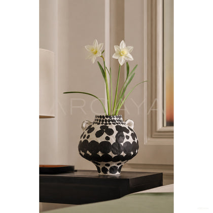 Wabi Sabi Black White Polka Dot Double Ear Vase - scene