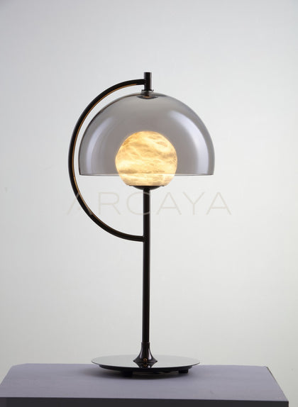 Stone Globe Smoked Half Shade Table Lamp 95171 - scene