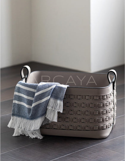 Handwoven Leather Storage Basket With Handles - scene