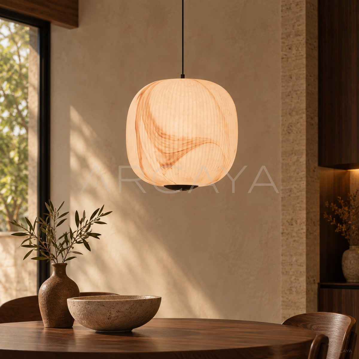Stone Geometric Rounded Cube Pendant Light 97376 - main