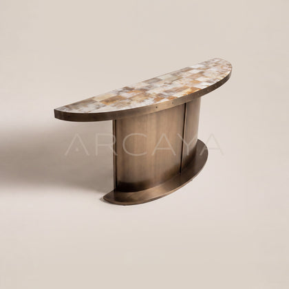 Ox Horn Marquetry Half Round Metal Console - main