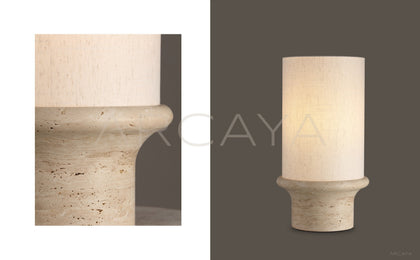 Travertine Base Cylinder Fabric Shade Table Lamp 95343 - scene