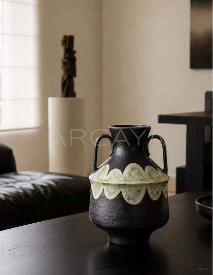 Dadan Double Ear Vintage Stoneware Vase - scene