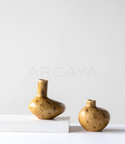 Wabi Sabi Ochre Textured Ceramic Vase - scene