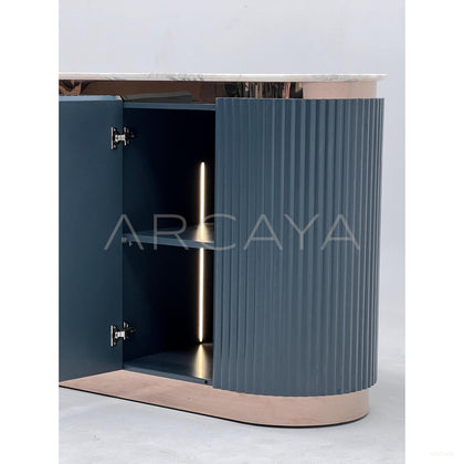 Ink Blue Vertical Lacquer Sideboard Rose Gold - scene