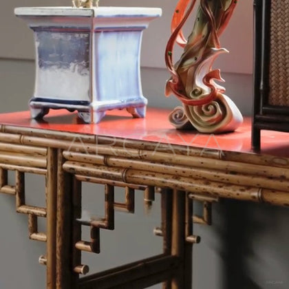 Red Top Bamboo Console Table - detail
