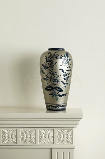 New Chinese Silver Base Blue White Vase - scene