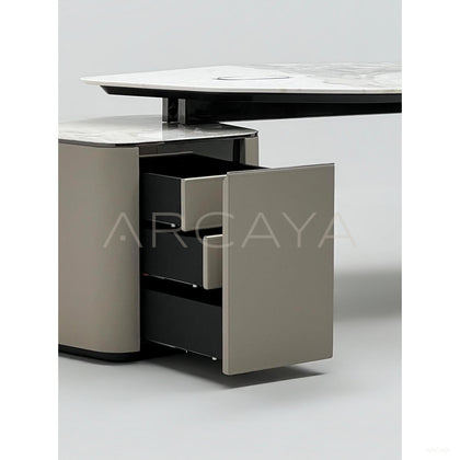 Italian Irregular Stone Leather Executive Desk - scene