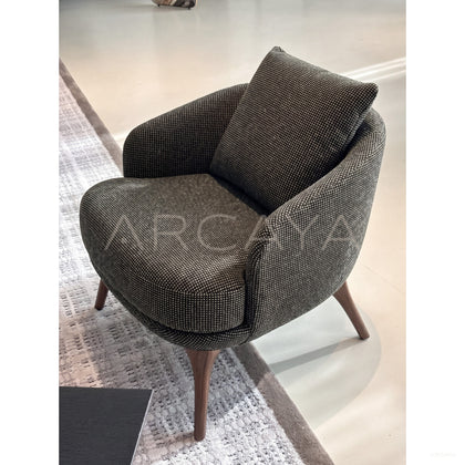 Green Dot Weave Walnut Leg Lounge Chair - scene
